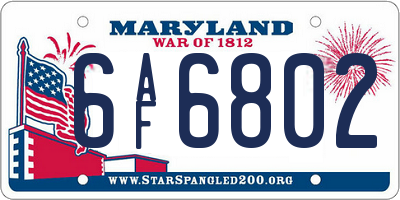 MD license plate 6AF6802