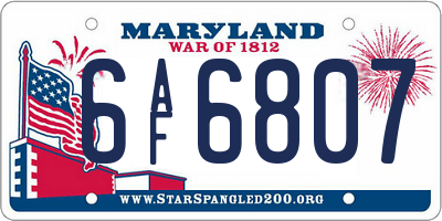 MD license plate 6AF6807