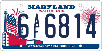 MD license plate 6AF6814