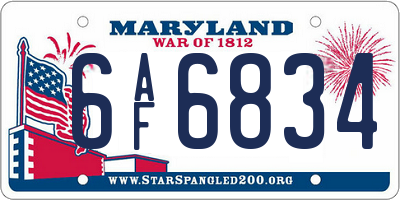 MD license plate 6AF6834