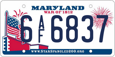 MD license plate 6AF6837