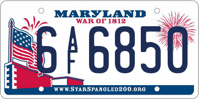 MD license plate 6AF6850