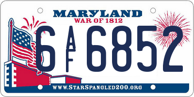 MD license plate 6AF6852