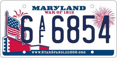 MD license plate 6AF6854