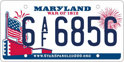 MD license plate 6AF6856