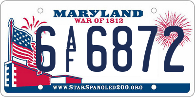 MD license plate 6AF6872
