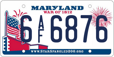 MD license plate 6AF6876