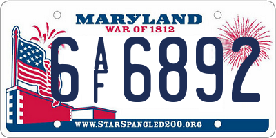 MD license plate 6AF6892