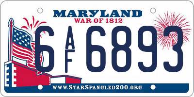 MD license plate 6AF6893