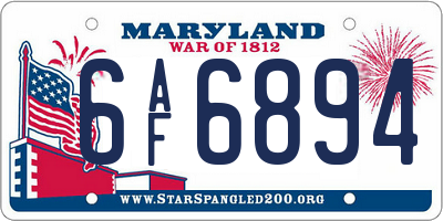MD license plate 6AF6894