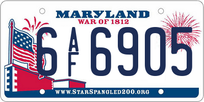 MD license plate 6AF6905