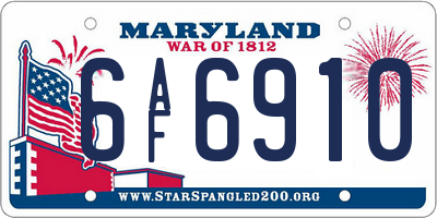 MD license plate 6AF6910