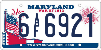 MD license plate 6AF6921