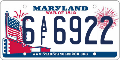 MD license plate 6AF6922
