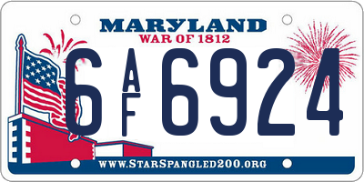 MD license plate 6AF6924