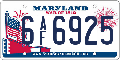 MD license plate 6AF6925
