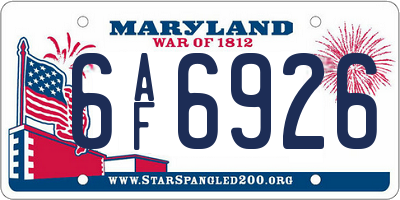MD license plate 6AF6926
