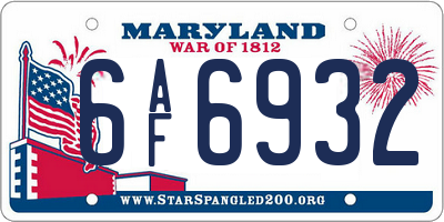 MD license plate 6AF6932