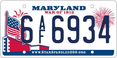 MD license plate 6AF6934