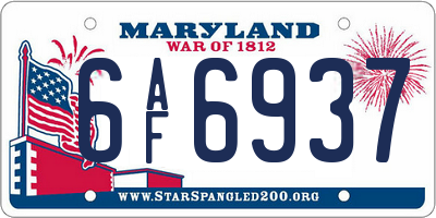 MD license plate 6AF6937
