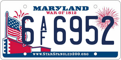 MD license plate 6AF6952