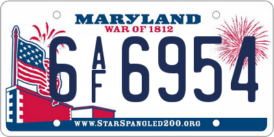 MD license plate 6AF6954