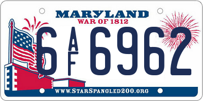 MD license plate 6AF6962