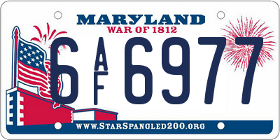 MD license plate 6AF6977