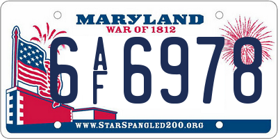 MD license plate 6AF6978