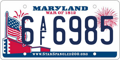 MD license plate 6AF6985
