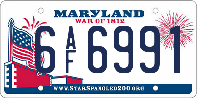 MD license plate 6AF6991