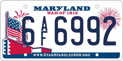 MD license plate 6AF6992