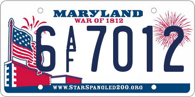 MD license plate 6AF7012