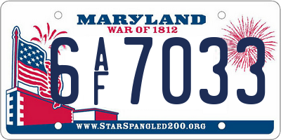 MD license plate 6AF7033