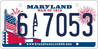 MD license plate 6AF7053