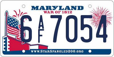 MD license plate 6AF7054