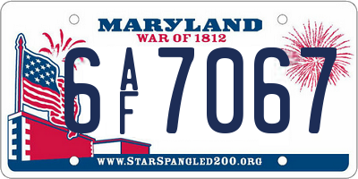MD license plate 6AF7067