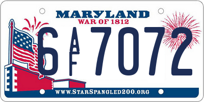 MD license plate 6AF7072