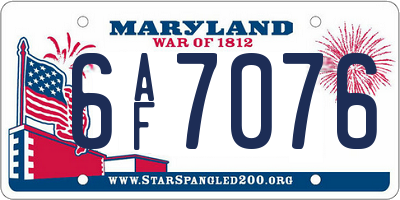 MD license plate 6AF7076