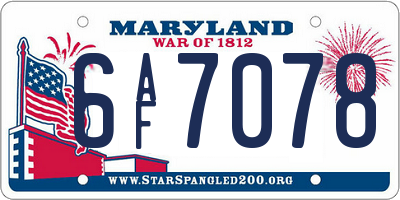 MD license plate 6AF7078