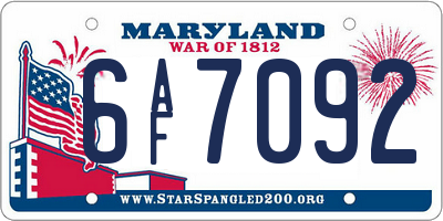 MD license plate 6AF7092