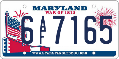 MD license plate 6AF7165