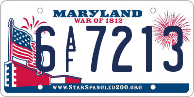 MD license plate 6AF7213