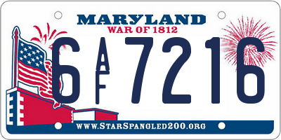 MD license plate 6AF7216