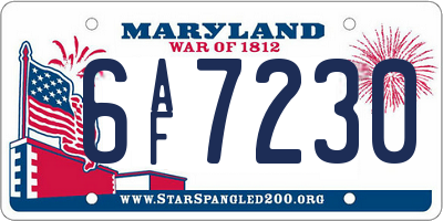 MD license plate 6AF7230