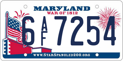 MD license plate 6AF7254