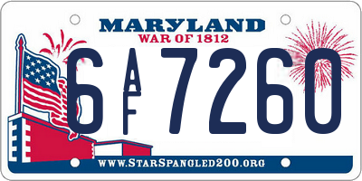 MD license plate 6AF7260