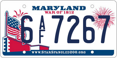 MD license plate 6AF7267