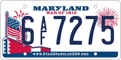 MD license plate 6AF7275