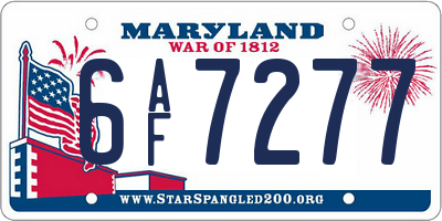 MD license plate 6AF7277